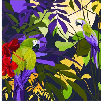 Tirage d'art 'Perroquets au milieu d'hibiscus'  20 x 20 cm 3