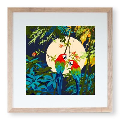 Tirage d'art 'Perroquets au clair de lune'   30 x 30 cm