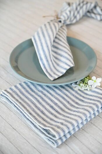 Set de serviettes en lin bleu Viana 2