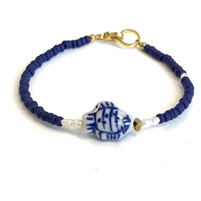 Bracciale Delft Pesce azzurro e perle d'acqua dolce