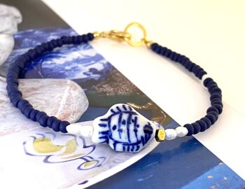 Bracelet Poisson bleu de Delft et perles d'eau douce 2