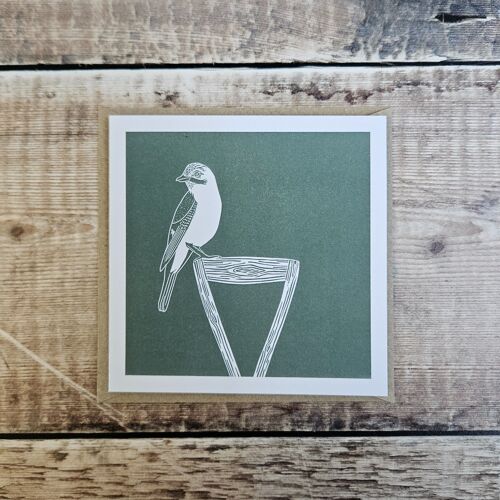 Jay on Spade - Blank greeting card of a European Jay bird perched on a garden spade