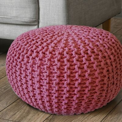 Pouf Ø 55 cm Strickhocker Sitzpouf Sitzpuff Bodenkissen nachhaltig Grobstrick-Optik extrahoch Höhe 3