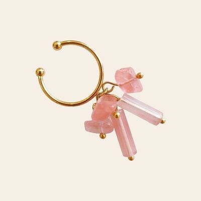 Bague Sabeline, Quartz Rose et Acier Inoxydable Doré