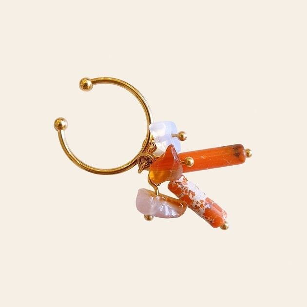 Bague Tabatha, Corail Orange et Agate Rouge