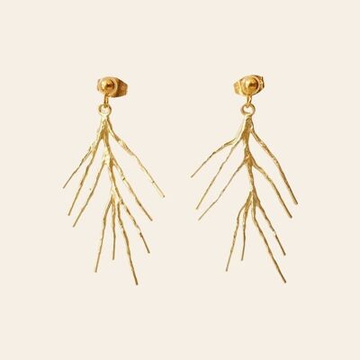 Boucles d'Oreilles Sabina, Pendentifs Coraux et Acier Inoxydable Doré