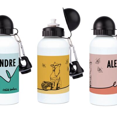 Botella de agua para niños | zorro y mariposa | Botella de aluminio | Botella de agua personalizable | Botella de agua personalizable | botella de agua deportiva