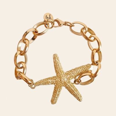 Raban Chain Bracelet, Starfish in Matte Golden Brass and Stainless Steel