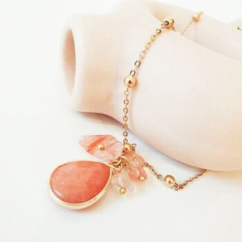 Collier Quentin, Pendentifs Pierres Naturelles Rhodochrosite et Quartz Rose 3