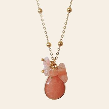 Collier Quentin, Pendentifs Pierres Naturelles Rhodochrosite et Quartz Rose 1