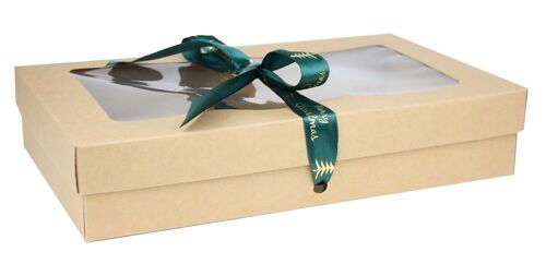 27 x 16 x 6 cm Brown Box & Xmas Green Ribbon - Pack of 12