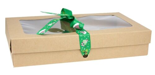 27 x 16 x 6 cm Brown Box & Hat Green Ribbon - Pack of 12