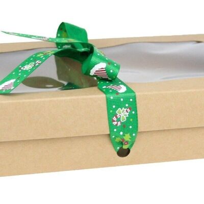 27 x 16 x 6 cm Brown Box & Hat Green Ribbon - Pack of 12