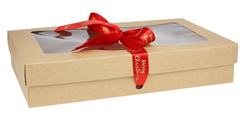 27 x 16 x 6 cm Brown Box & Xmas Red Ribbon - Pack of 12