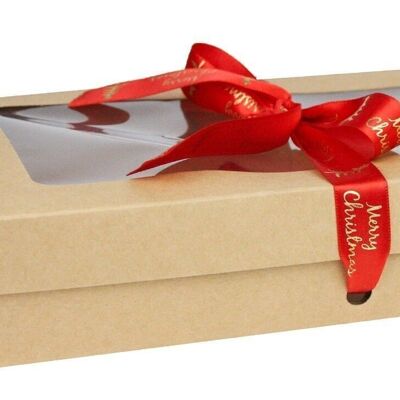 27 x 16 x 6 cm Brown Box & Xmas Red Ribbon - Pack of 12