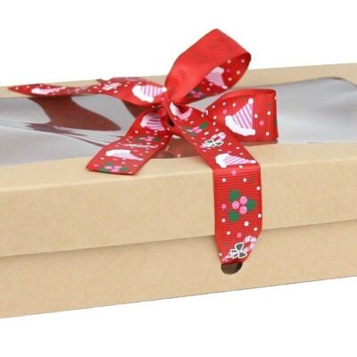 27 x 16 x 6 cm Brown Box & Hat Red Ribbon - Pack of 12