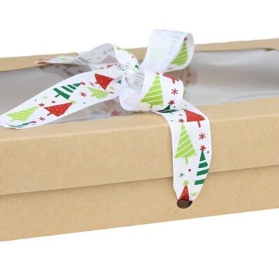 Scatola marrone 27 x 16 x 6 cm e nastro albero bianco - Confezione da 12