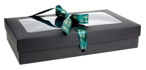 27 x 16 x 6 cm Black Box & Xmas Green Ribbon - Pack of 12