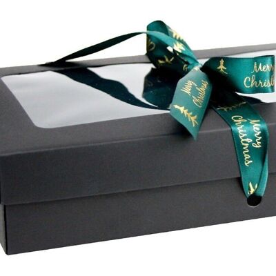 27 x 16 x 6 cm Black Box & Xmas Green Ribbon - Pack of 12