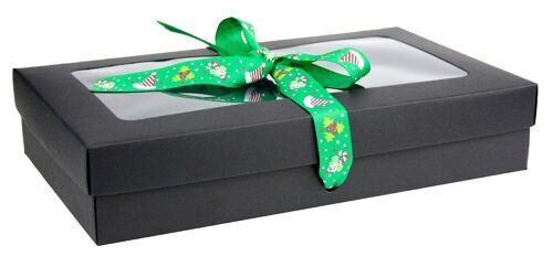 27 x 16 x 6 cm Black Box & Hat Green Ribbon - Pack of 12