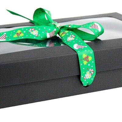 27 x 16 x 6 cm Black Box & Hat Green Ribbon - Pack of 12