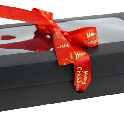 Scatola nera 27 x 16 x 6 cm e nastro rosso natalizio - Confezione da 12