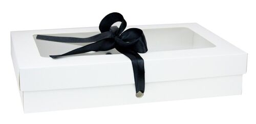 27 x 16 x 6 cm White Box & Black Ribbon - Pack of 12