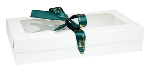 27 x 16 x 6 cm White Box & Xmas Green Ribbon - Pack of 12