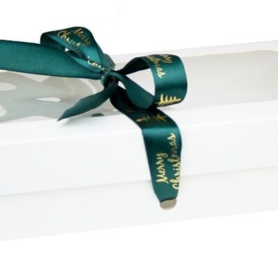 27 x 16 x 6 cm White Box & Xmas Green Ribbon - Pack of 12