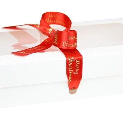 27 x 16 x 6 cm White Box & Xmas Red Ribbon - Pack of 12