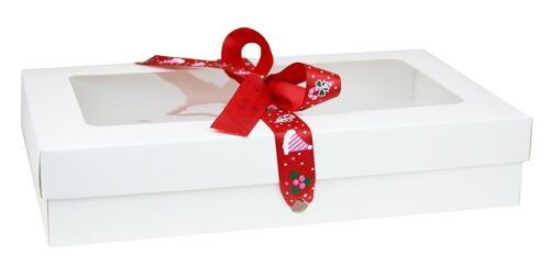 27 x 16 x 6 cm White Box & Hat Red Ribbon - Pack of 12