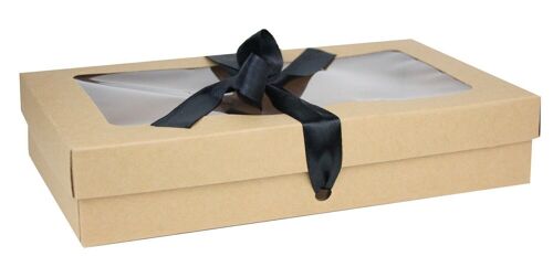 25 x 15 x 5 cm Brown Box & Black Ribbon - Pack of 12