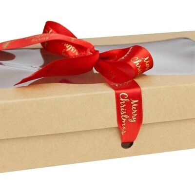 25 x 15 x 5 cm Brown Box & Xmas Red Ribbon - Pack of 12