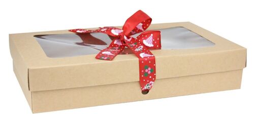 25 x 15 x 5 cm Brown Box & Hat Red Ribbon - Pack of 12