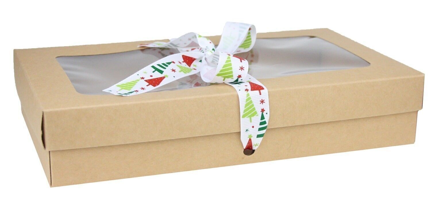 25 x 15 x 5 cm Caja marrón y cinta de árbol blanca - Paquete de 12