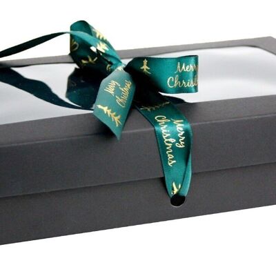 25 x 15 x 5 cm Black Box & Xmas Green Ribbon - Pack of 12