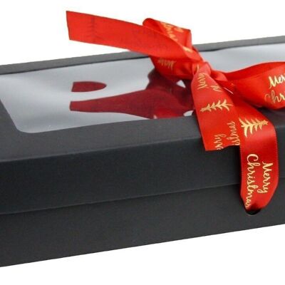 25 x 15 x 5 cm Black Box & Xmas Red Ribbon - Pack of 12