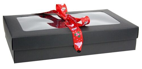 25 x 15 x 5 cm Black Box & Hat Red Ribbon - Pack of 12