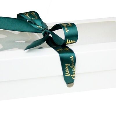 Boîte Blanche 25 x 15 x 5 cm & Ruban Vert Noël - Paquet de 12