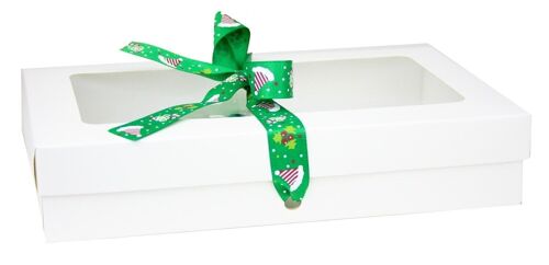 25 x 15 x 5 cm White Box & Hat Green Ribbon - Pack of 12