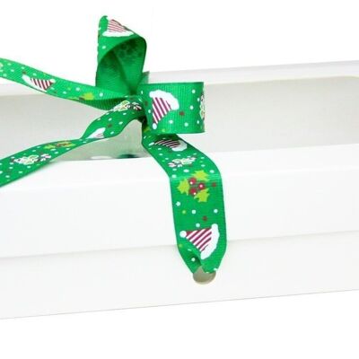 25 x 15 x 5 cm White Box & Hat Green Ribbon - Pack of 12