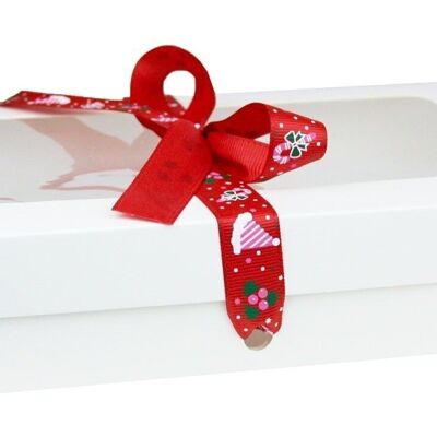 25 x 15 x 5 cm White Box & Hat Red Ribbon - Pack of 12