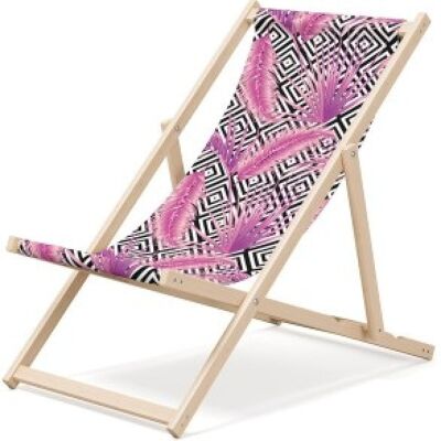 Chaise longue de plage pliante en bois Outentin - chaise longue en bois haut de gamme grande - pour jardin, balcon et plage - design moderne - chaise longue de plage pliante en bois - jusqu'à 130 kg motif plume