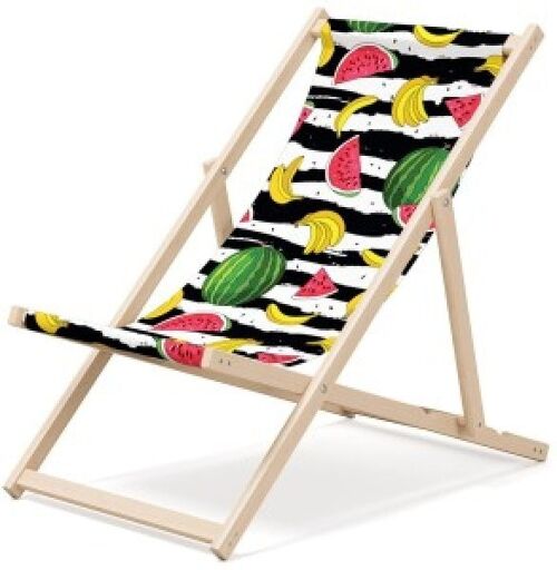 Outentin folding wooden beach lounger - premium wooden deck chair large - for garden, balcony and beach - modern design - wooden folding beach lounger - up to 130 kg fruit motif
