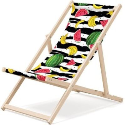 Outentin klappbare Strandliege aus Holz – Premium Holzliegestuhl groß – für Garten, Balkon und Strand – modernes Design – klappbare Strandliege aus Holz – bis 130 kg Fruchtmotiv