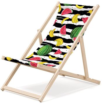 Chaise longue de plage pliante en bois Outentin - transat en bois haut de gamme grand - pour jardin, balcon et plage - design moderne - chaise longue pliante transat - jusqu'à 130 kg motif fruit 1