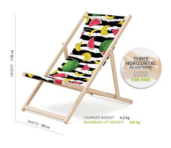 Chaise longue de plage pliante en bois Outentin - transat en bois haut de gamme grand - pour jardin, balcon et plage - design moderne - chaise longue pliante transat - jusqu'à 130 kg motif fruit 2