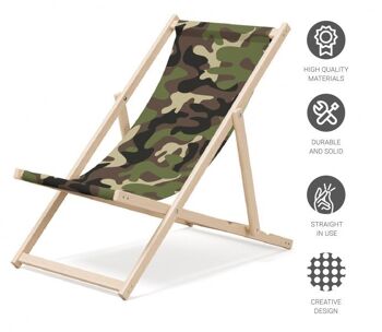 Chaise longue de plage pliante en bois Outentin - chaise longue en bois haut de gamme grande - pour jardin, balcon et plage - design moderne - chaise longue de plage pliante en bois - jusqu'à 130 kg motif camouflage 4