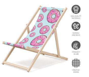 Chaise longue de plage pliante en bois Outentin - chaise longue en bois haut de gamme grande - pour jardin, balcon et plage - design moderne - chaise longue de plage pliante en bois - jusqu'à 130 kg motif beignet 4
