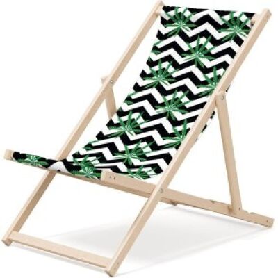 Outentin folding wooden beach lounger - premium wooden deck chair large - for garden, balcony and beach - modern design - wooden folding beach lounger - up to 130 kg motif leaves